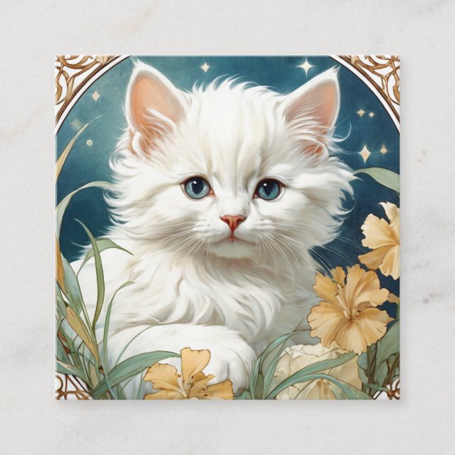 Cartão De Informações Alphonse Mucha Art Nouveau Kitten (Frente)