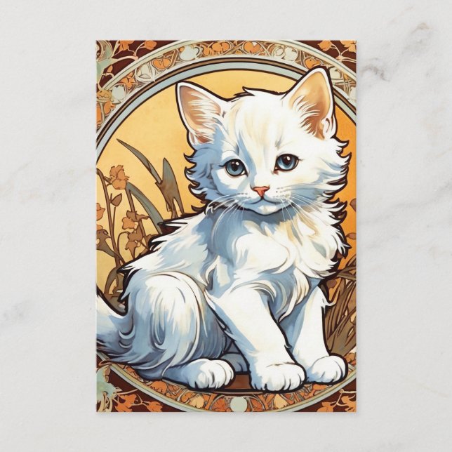 Cartão De Informações Alphonse Mucha Style Cat (Frente)