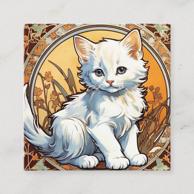 Cartão De Informações Alphonse Mucha Style Cat (Frente)