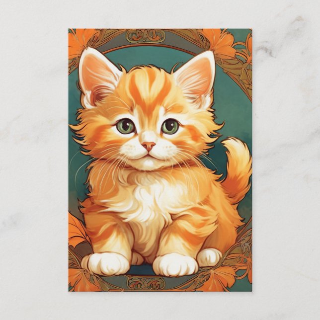 Cartão De Informações Alphonse Mucha Style Orange Cat (Frente)