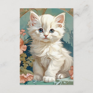 Cartão De Informações Alphonse Mucha Style White Cat