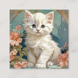 Cartão De Informações Alphonse Mucha Style White Cat