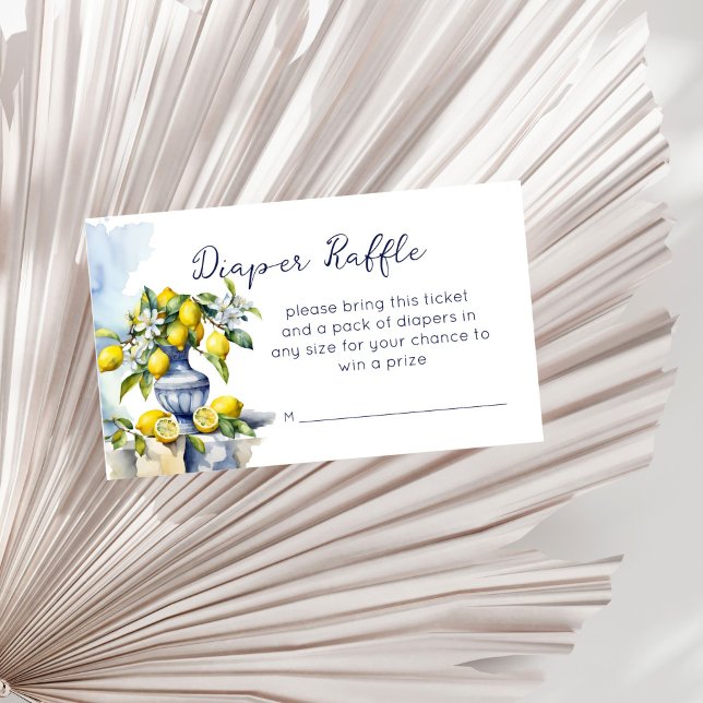 Cartão De Informações Amalfi Blue Vase lemons fralda raffle (Amalfi Italian blue vase lemons summer baby shower diaper raffle Enclosure Card diaper raffle ticket)