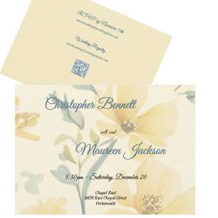 Cartão De Informações Amarelo-Manteiga Azul-Pálido Aquarela Floral