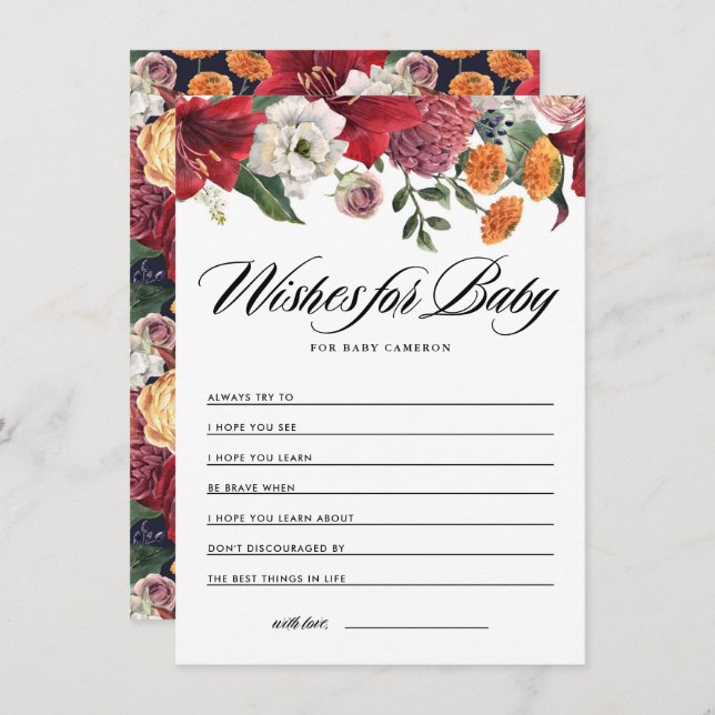 Cartão De Informações Amaryllis Chá de fraldas Botânico deseja bebê (Frente/Verso)