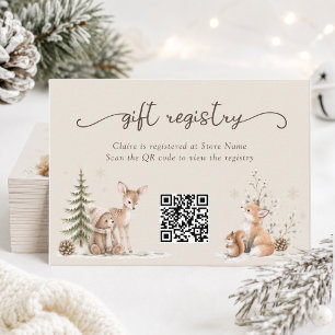Cartão De Informações Amigos do Inverno Floresta Festa de Bebê Fofa QR L
