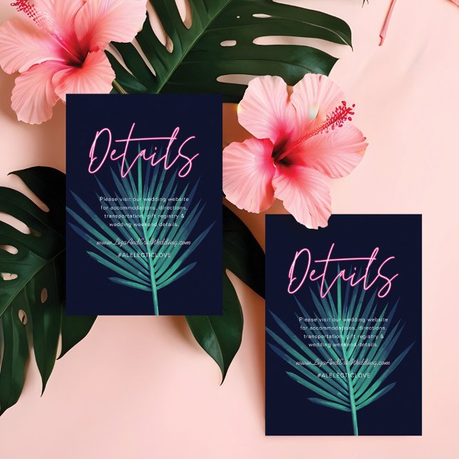 Cartão De Informações Amor Elétrico Neon Rosa Tropical Casamento Retro (Electric Love Neon Pink Tropical Retro Wedding Enclosure Card)