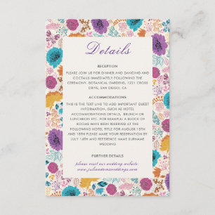 Cartão De Informações Amor em Flor Floral Romântico Rosa Roxo Casamento