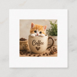 Cartão De Informações Amuleto de Gatinho na Xícara de Café