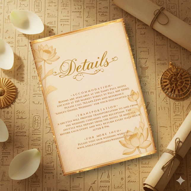 Cartão De Informações Ancient Papyrus Luxury Gold Lotus Egyptian Wedding (Criador carregado)
