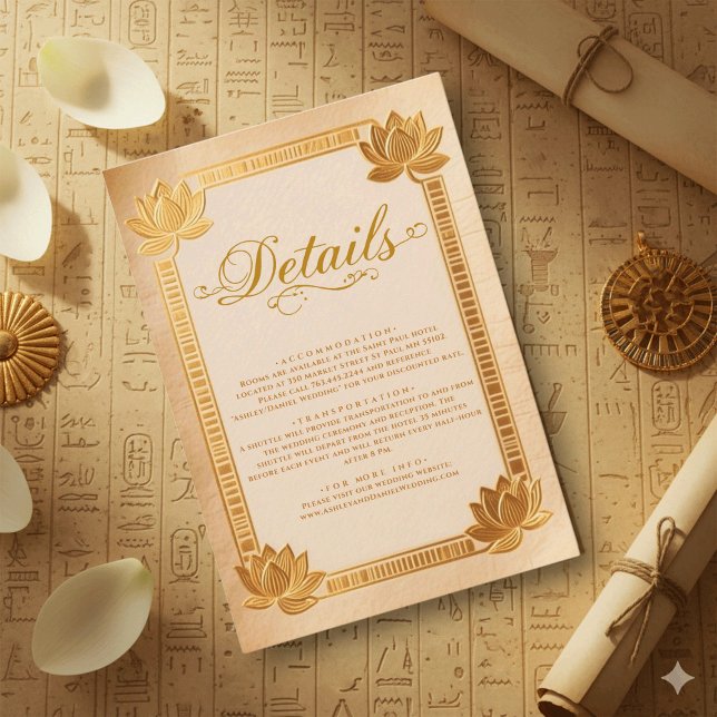 Cartão De Informações Ancient Papyrus Royal Gold Lotus Egyptian Wedding (Criador carregado)