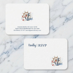 Cartão De Informações Âncora Náutica Azul RSVP de Aniversário