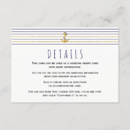 Cartão De Informações Âncora naval dourada listras casamento náutico