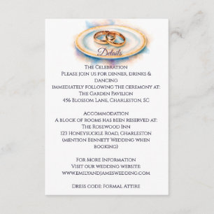 Cartão De Informações Anéis de Casamento de Rosa de Ouro de Aquarela Ele