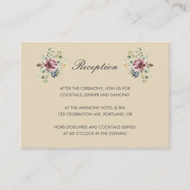 Cartão De Informações Anemone Blush recepção de casamento floral neutra (Frente)