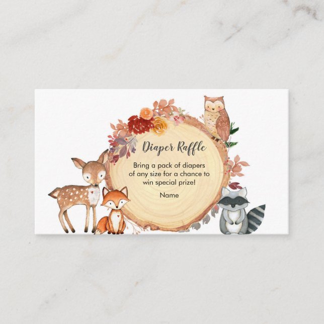 Cartão De Informações Animais da Floresta Amigos Fralda Raffle (Frente)