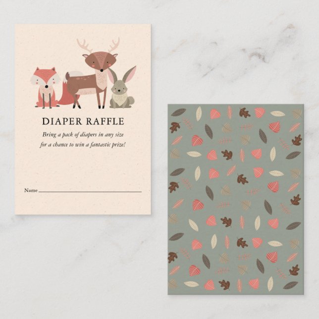 Cartão De Informações Animais da Floresta Fralda Chá de fraldas de Raffl (Frente/Verso)