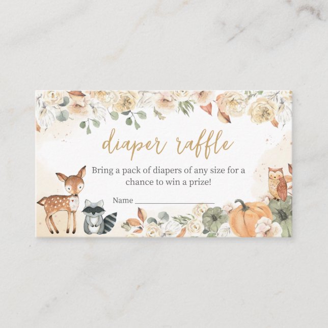 Cartão De Informações Animais da Floresta Pumpkin Chá de fraldas Raffle (Frente)