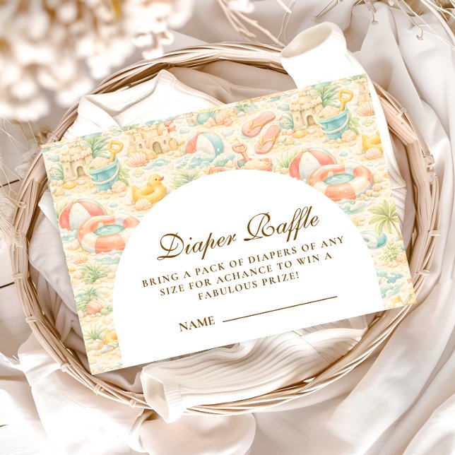 Cartão De Informações Animais da Praia Pastel  Sorteio de Fraldas (Criador carregado)