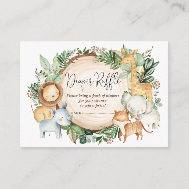 Cartão De Informações Animais da Selva Botânica Menino Bebe Festa de Dia (Frente)