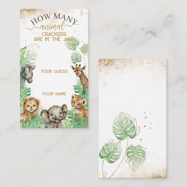 Cartão De Informações Animais de safari Festa de bebê tropical crackers  (Frente/Verso)