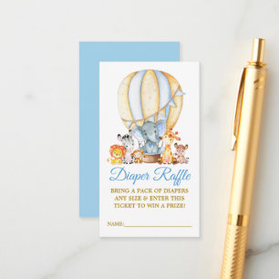 Cartão De Informações Animais Safari Fralda Balão Azul Chá Raffle