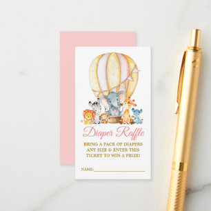 Cartão De Informações Animais Safari Fralda-rosa-balão Chá-Raffle