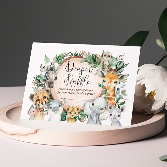 Cartão De Informações Animais Selvagens Safari Chá de fraldas Raffle (Criador carregado)