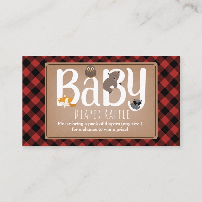 Cartão De Informações Animais Sonolentos Estrelas Fralda Xadrez Raffle (Frente)