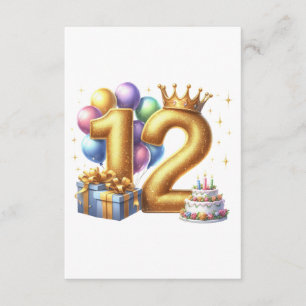 Cartão De Informações Aniversário de 12 anos dourado