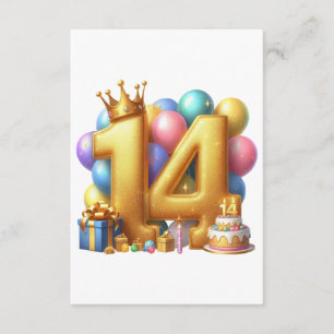 Cartão De Informações Aniversário de 14 anos de ouro