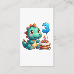 Cartão De Informações Aniversário de 3 anos do Dino