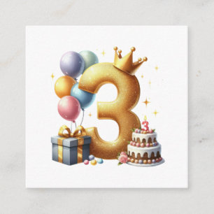 Cartão De Informações Aniversário de 3 anos dourado