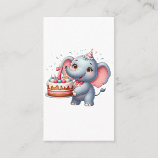 Cartão De Informações Aniversário de 7 anos do Elefante Fofo