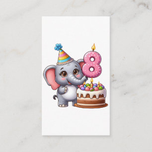 Cartão De Informações Aniversário de 8 anos do Elefante Fofo