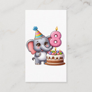 Cartão De Informações Aniversário de 8 anos do Elefante Fofo