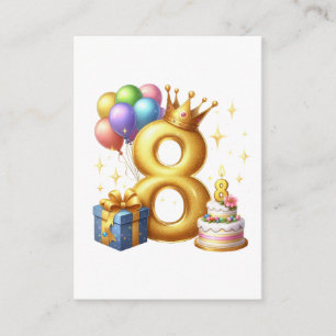 Cartão De Informações Aniversário de 8 anos dourado