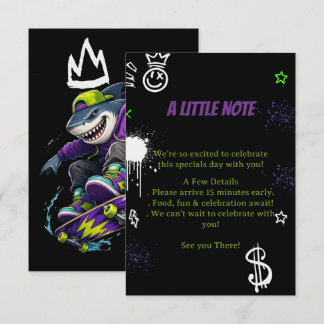 Cartão De Informações Aniversário de Skate Cool Shark