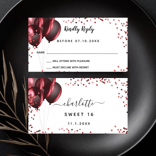 Cartão De Informações Aniversário do partido Balões de Glândula Vermelha (Criador carregado)