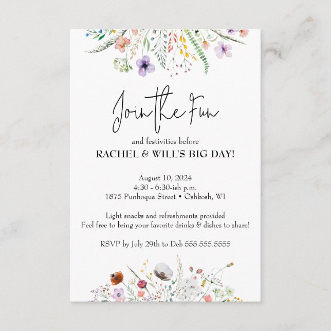 Cartão De Informações Antes da Festa de casamento (Frente)