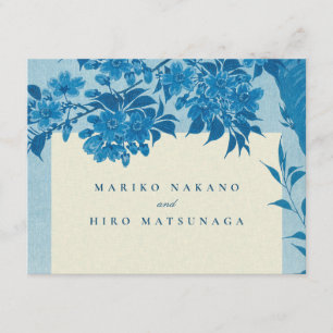 Cartão De Informações Antigo Flor de Cerejeira Azul Japonês