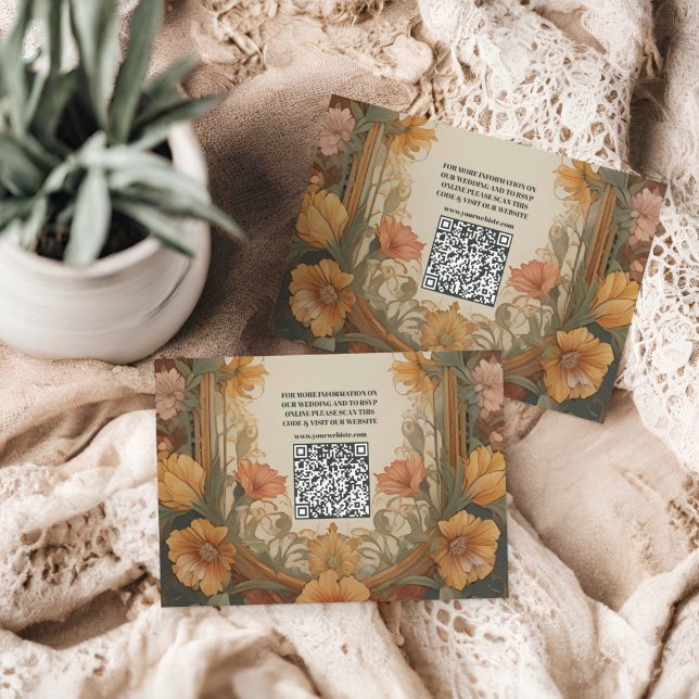 Cartão De Informações Antique Arte Floral Nouveau Casamento (Criador carregado)
