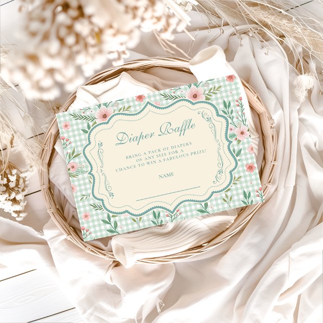Cartão De Informações . Antique Floral Scalloped Diapper Raffle (Criador carregado)