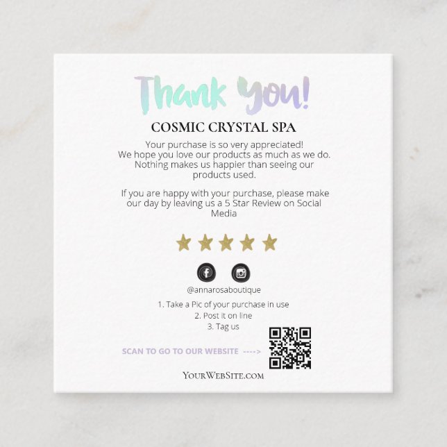 Cartão De Informações *~* AP8 QR OBRIGADO AO Dourado receptáculo de revi (Frente)