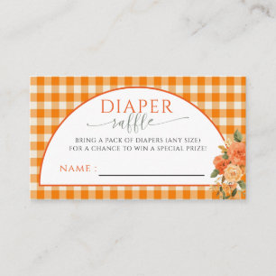 Cartão De Informações Apaixonado Fralda Laranja Floral De Gingham Raffle
