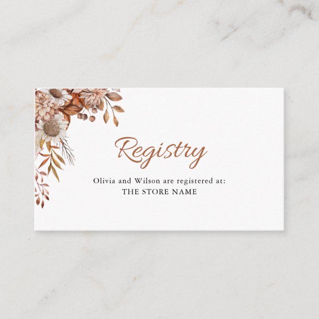 Cartão De Informações Apaixonados | Boho Flowers Wedding Gift Registry (Frente)