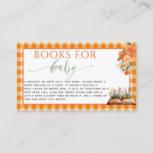 Cartão De Informações Apaixonar Livros Florais Laranja De Gingham Para B