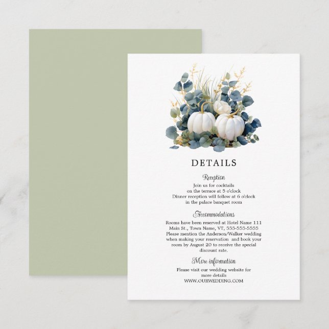 Cartão De Informações Apaixonar-se Abóboras brancas e detalhes de eucali (Frente/Verso)