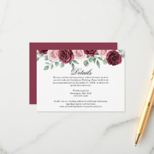 Cartão De Informações Apenas ame rosas vermelhas rosadas Boho detalhes d
