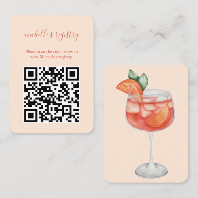 Cartão De Informações Aperol Spritz Wedding BridalShower Detalhes QR Cod (Frente/Verso)